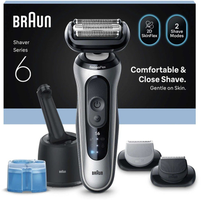 Електрична машина за бричење Braun Series 6 62-S7650cc, 60 минути без кабел, отпорна на вода, сива