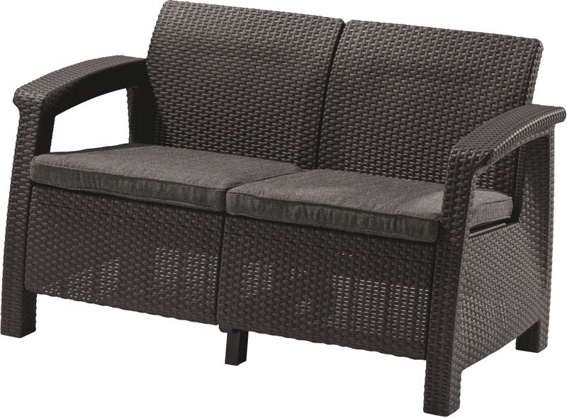 Divan dopio Keter Corfu Love Seat, për ambient të jashtëm, me jastëkë, gri grafit