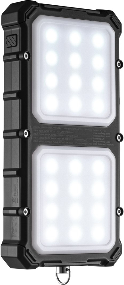 Powerbanku Sandberg Solar CampLED 10000, 10000mAh, panel diellor, LED, i zi