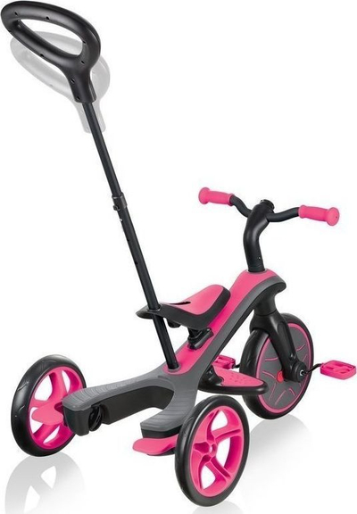 Tricikël 4-në-1 Globber Explorer Trike, me tendë dielli, rrip sigurie 5 pika, rozë