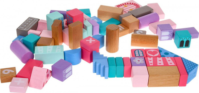 Lodër blloqe druri Ramiz MC-024, 64 copë, sorter edukativ Princeshë, ngjyra pastel