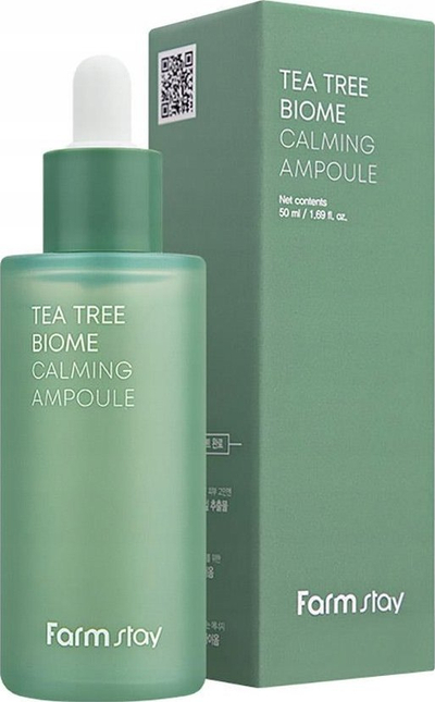 Serum fytyre Farmstay Tea Tree Biome Calming Ampoule, 50ml, për qetësim, për lëkurë me yndyrë