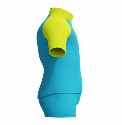Сет костим за капење за момчиња Speedo, Rash Top со кратки ракави, UPF40+, сино жолто