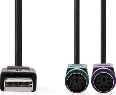 Kabllo adapter Nedis USB 2.0, USB-A në 2x PS/2, 0.3 m, i zi