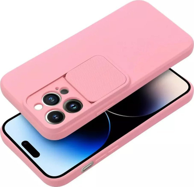 Kuti silikoni për telefon Apple iPhone 13 Pro Max, me kapak kamere që rrëshqet, rozë e hapur