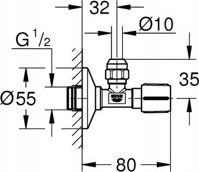 Valvul këndore Grohe 22039AL0, 1/2" x 3/8", metal, grafit i furçum
