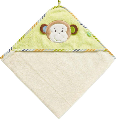 Peshqir me kapuç për bebe Fehn Monkey Donkey, 80 x 80 cm, bezhë me jeshile