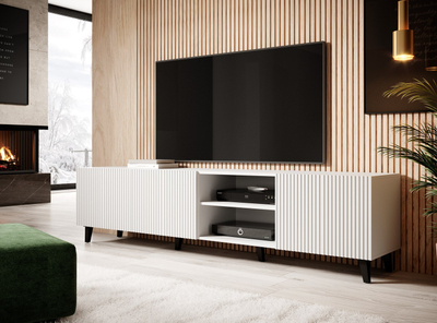 Kabinet TV Cama Meble PAFOS, 200x40x52 cm, MDF, e bardhë matt