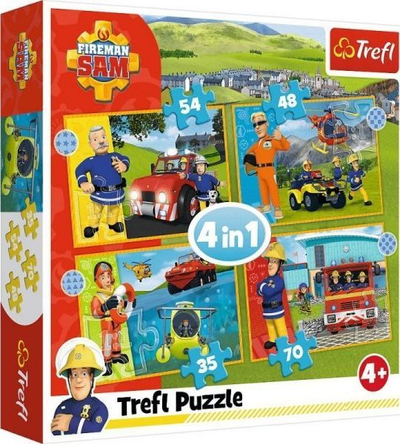 Lojë puzzle Brave Fireman Sam Trefl, 4 në 1, për fëmijë nga mosha 4 vjeç