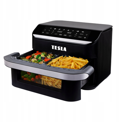 Фритеза на воздух Tesla AirCook FlexiZone Q570 XXL, две независни зони, 8 програми, црна
