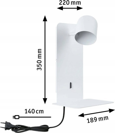 Apilik murale Paulmann Malena, spot LED me raft, USB Type C, i bardhë