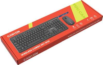 Set tastierë dhe maus CANYON SET-W20 Velvet, wireless, UK US, i zi