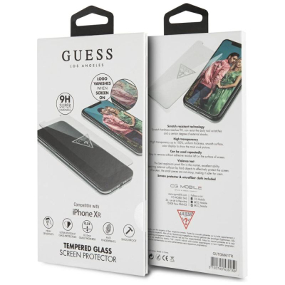 Stakllë mbrojtëse Guess GUTGMI61TR, xham i fortë 9H, për iPhone Xr, transparente