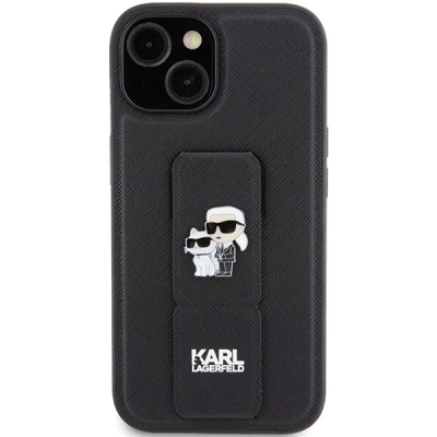 Mbulesë telefoni Karl Lagerfeld KLHCP15SGSAKCPK, iPhone 15 6.1", me gripstand, e zezë