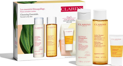 Set dhurate pastrimi Clarins Cleansing Essentials, per lekure te thate dhe normale, 200ml Velvet Cleansing Milk, 200ml Hydrating Toning Lotion