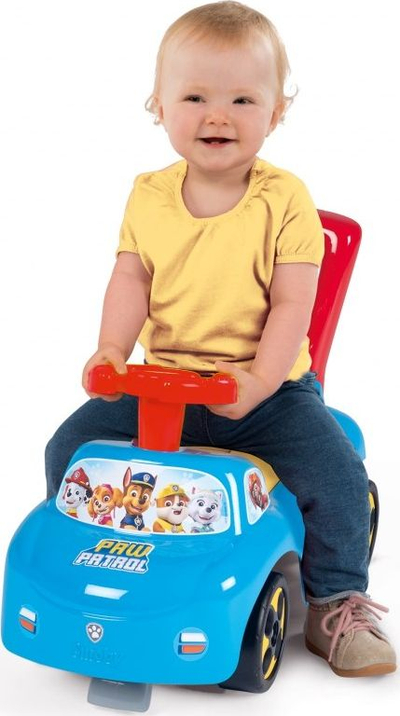 Makinë lodër hipje Smoby Paw Patrol, me timon, me dorezë për shtyrje, blu