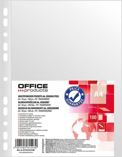 Futë dokumentesh Office Products, A4, 50 mikron, 100 copë, transparente