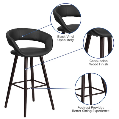 Stol bari Flash Furniture, 75cm, lëkurë sintetike, i zi