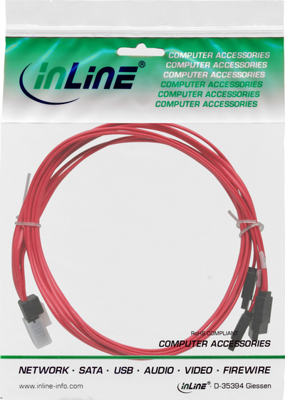 Kabllo SAS InLine 27610C, Mini SAS SFF8087 në 4x SATA, 0.5m, e zezë me të kuqe