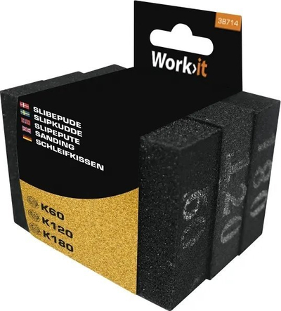 Set sfungjerë gërryes Workit, 3 copë, K60 K120 K180, të zinj