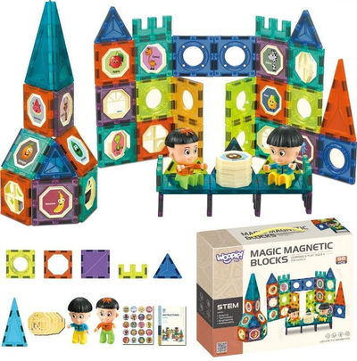Lodra magnetike Woopie Magic Magnetic Blocks Castle, set ndërtimi 98 copë, shumëngjyrëshe