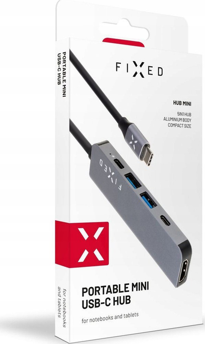 HUB USB C Fixed Mini 5n1, HDMI 4K, Power Delivery 100W, gri