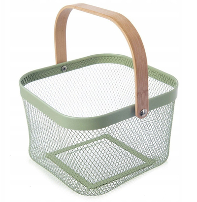 Shportë metalike me bambu ORION, 27 x 24.5 x 16.5 cm, jeshile