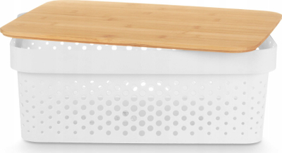 Kuti organizuese Multiuse Box, 14 cm, me kapak bambuje, e bardhë