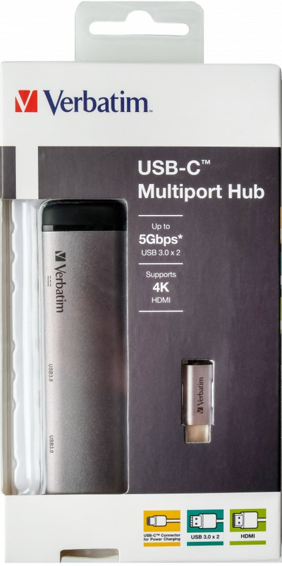 Hub USB C Verbatim 49140, HDMI 4K, 2x USB 3.0, gri