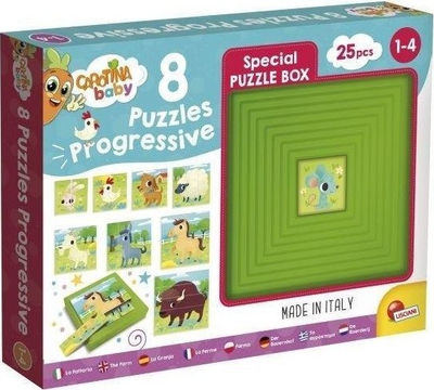 Puzzle edukativ Lisciani Carotina Baby Progressive Farm, set progresiv, për fëmijë 1+