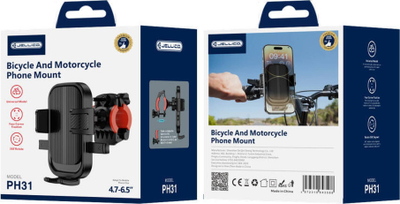 Mbajtëse telefoni për biçikletë edhe motor Jellico PH31, universale, me rrotullim 360°, e zezë