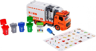 Lodër kamion plehrash Yiwan Toys ZAU.YW9084, me drita dhe zë, set edukativ me kosha, portokalli