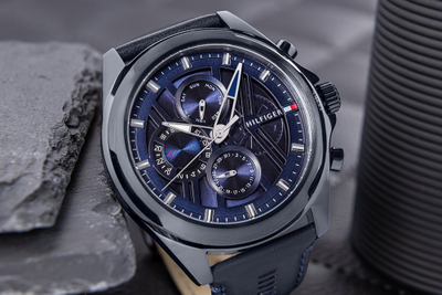 Orë dore Tommy Hilfiger 1710655, 48mm, mban ujë deri në 5 bar, rrip lëkure, blu