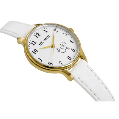Orë dore për kalamaj Paul Lorens PL12491A2-3C2-2, quartz, rrip lëkure, e bardhë