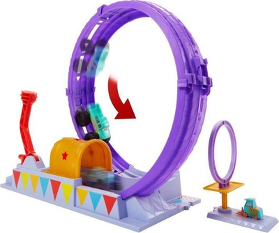 Set loje Disney Pixar Cars On The Road Showtime Loop, me kamionçinë Ivy, rampë unazë, shumëngjyrësh