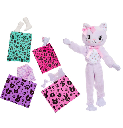 Kukull Barbie Cutie Reveal Cuddly Series Kitten, 10 surpriza, efekt ndryshimi ngjyre, lejla