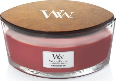 Qiri aromatik WoodWick Ellipse Heartwick Cinnamon Chai, 453g, me erë kanelle, bezhë