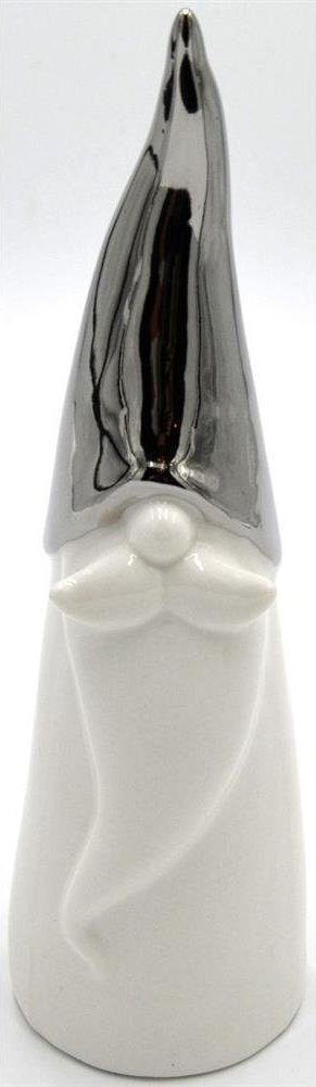 Figurinë zbukuese Krishtlindjesh Saska Garden Santa Gnome, porcelan, 17 cm, e bardhë me kapelë argjendi