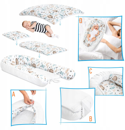 Set bebesh Hobby Kids Cocoon Large, kokon me dyshek jastëk jorgan, pambuk, shumëngjyrësh