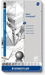 Set lapsash Staedtler Mars Lumograph 2B, 12 copa, në kuti metalike, blu