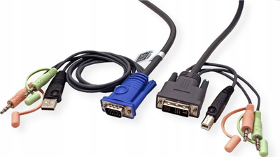 Kabllo KVM ATEN 2L-7DX2U, VGA në DVI-I, USB, audio 3.5 mm, 1.8m, e zezë