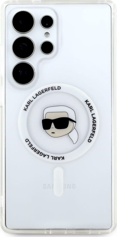 Kapak telefoni Karl Lagerfeld Button Karl Head MagSafe për Samsung Galaxy S25 Ultra, TPU PC, i bardhë