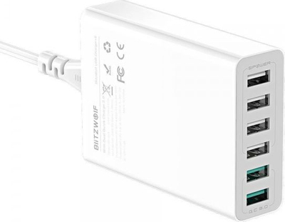 Karikues USB BlitzWolf BW-S15, 6x USB A, 60W, i bardhë