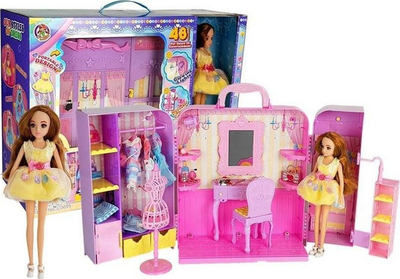 Lodër gardërobë me pasqyrë, set rrobash, LEANToys Doll, 26cm