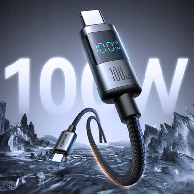 Kabllo USB Joyroom USB C në USB C, 100W, 1.2m me ekran, gri