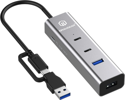 USB hub Graugear, 4 porta, Power Delivery, argjendtë