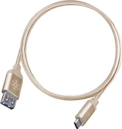 Kabllo USB SilverStone CP09, USB A në USB C 0.5m, najlon, ngjyrë ari