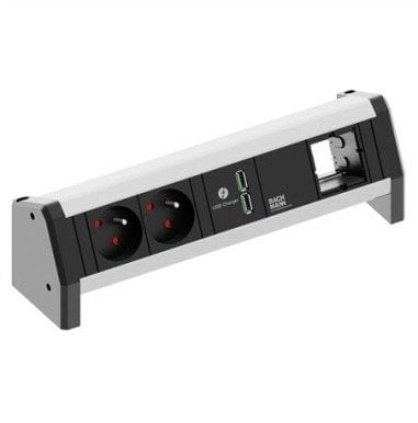 Shteker shumëfishe Bachmann Desk, 2x prizë rryme, 1x USB, e zezë