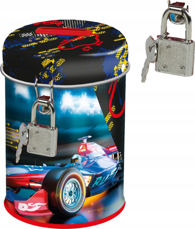Каса за штедење Derform Money Box Formula I, метална, со катанец, во повеќе бои