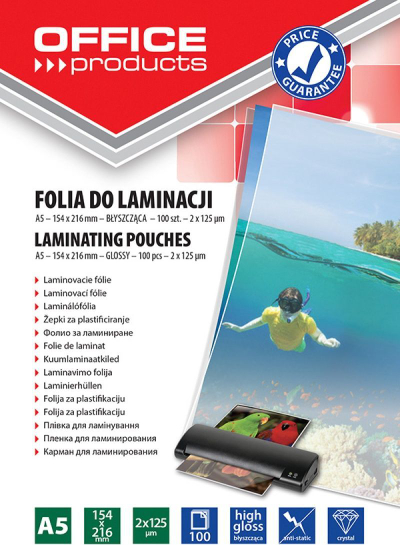 Foli petëzimi Office Products 20325 235-90, 100 copë A5, transparente